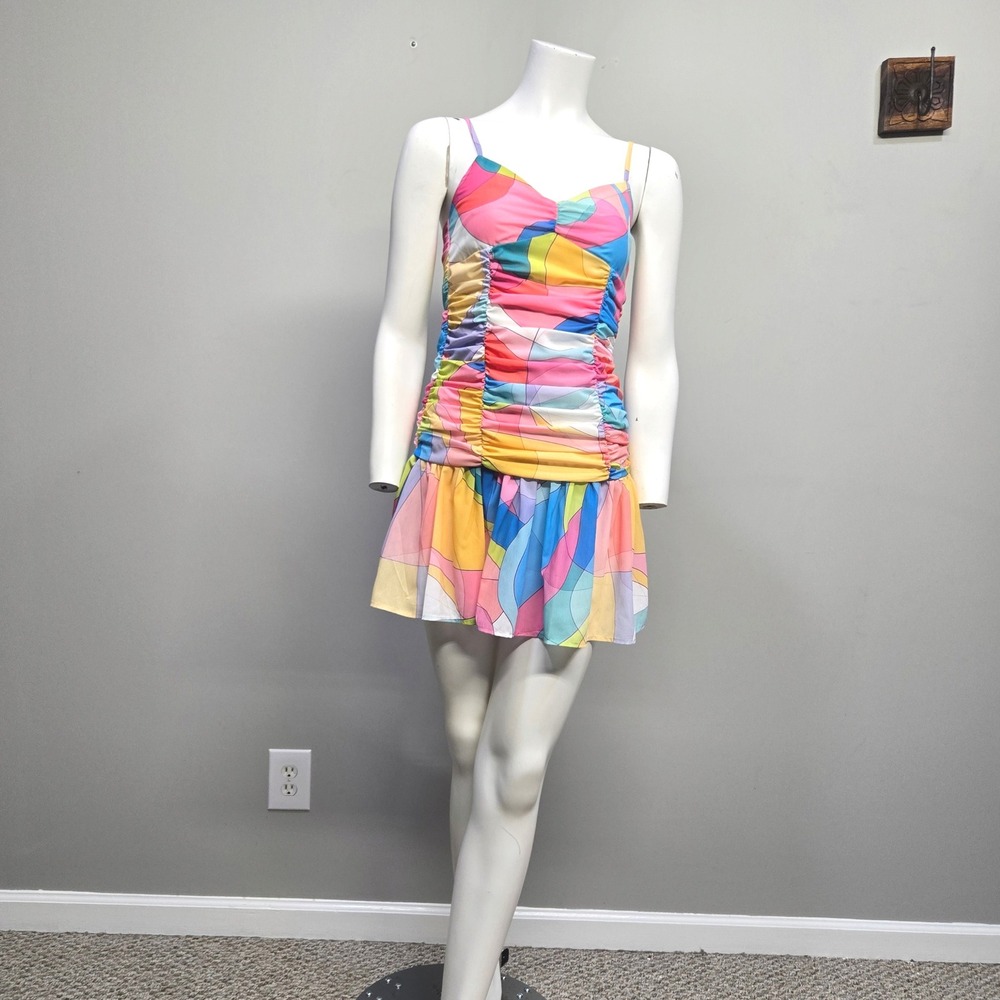 Sincerely Ours Aria Mini Dress XS Multicolor Pastel Festival Summer Whimsical